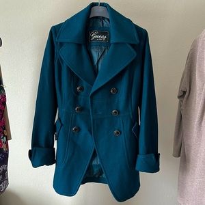 Guess Wool-Blended cutaway pea coat SIZE: XS COLOR: Teal